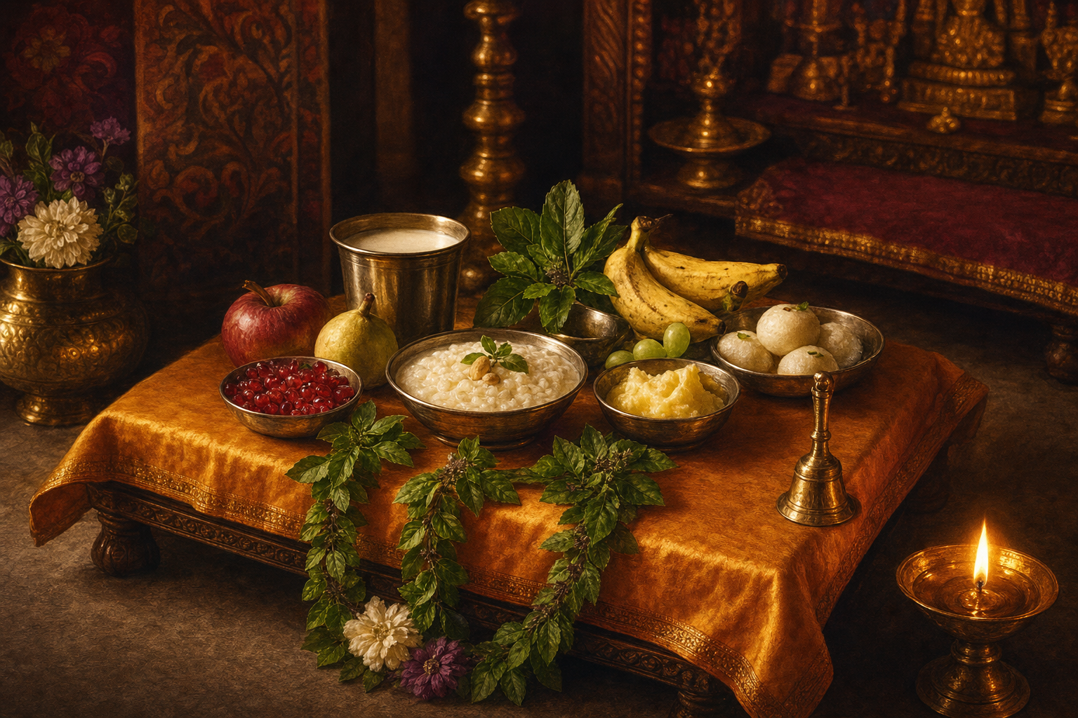 Can Laddu Gopal be offered garlic and onion? What about leather items near deities?