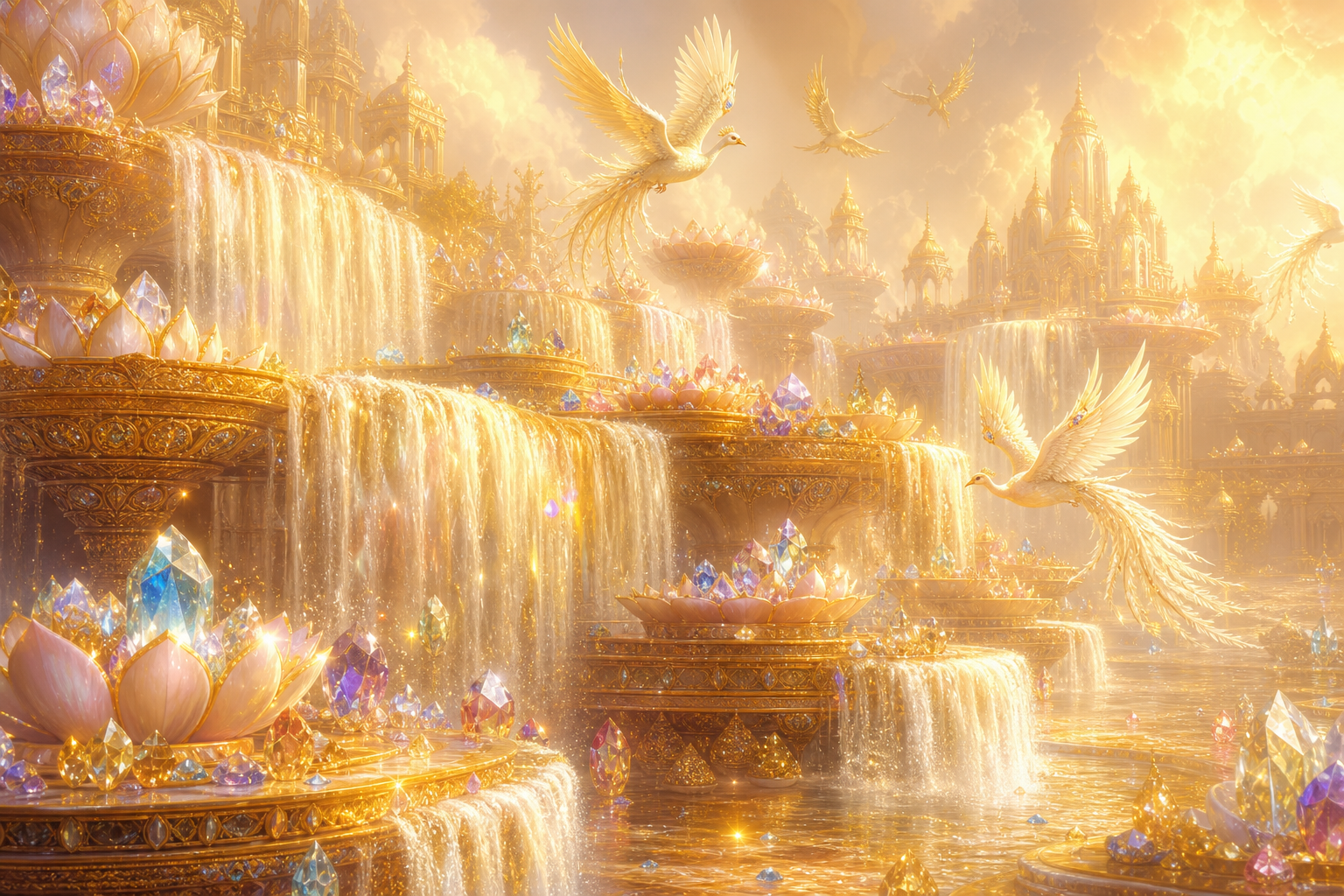What is the purpose of gems and celestial beauties in Vaikuntha?