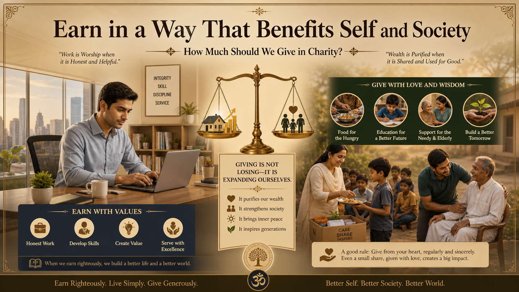 How should we use our earnings in a way that benefits both ourselves and society — and how much should we give in charity?