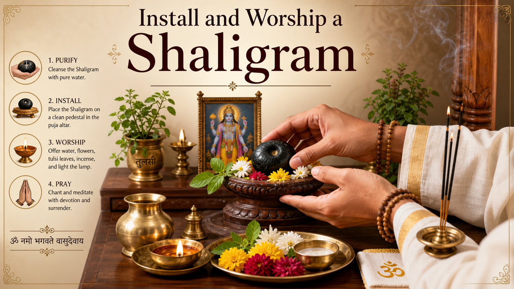 How should one respectfully install and worship a Shaligram?